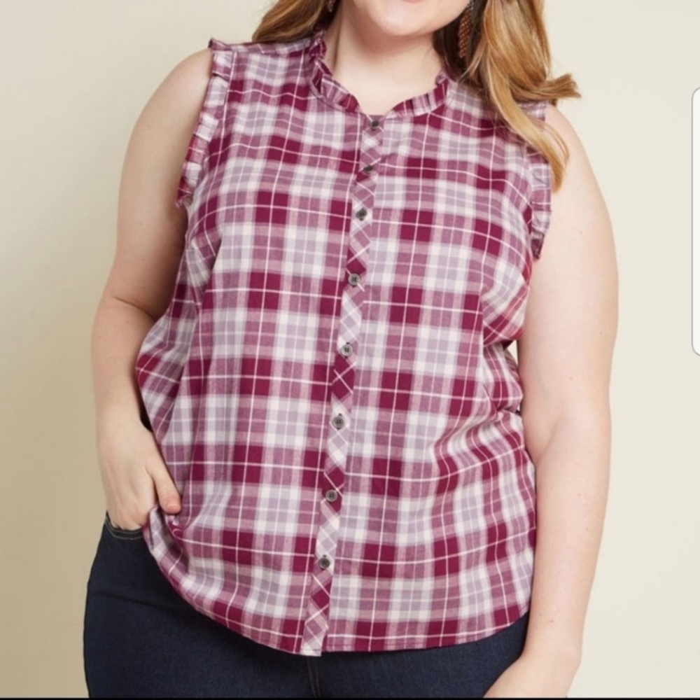 Modcloth Plaid button-up XL, NWT